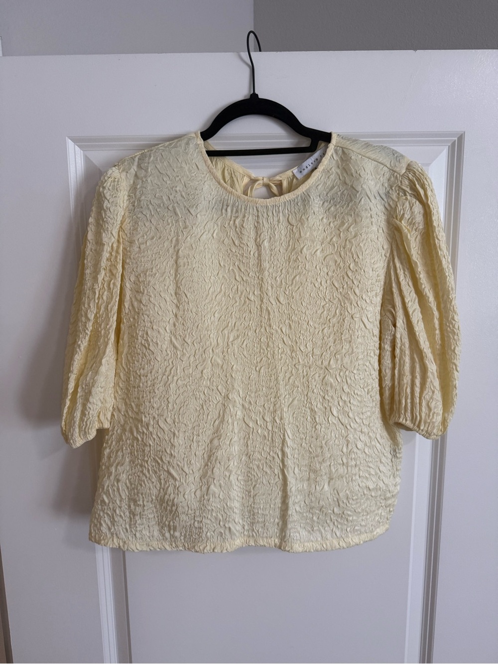 Endless Rose Light Yellow Textured Puff-Sleeve Top
